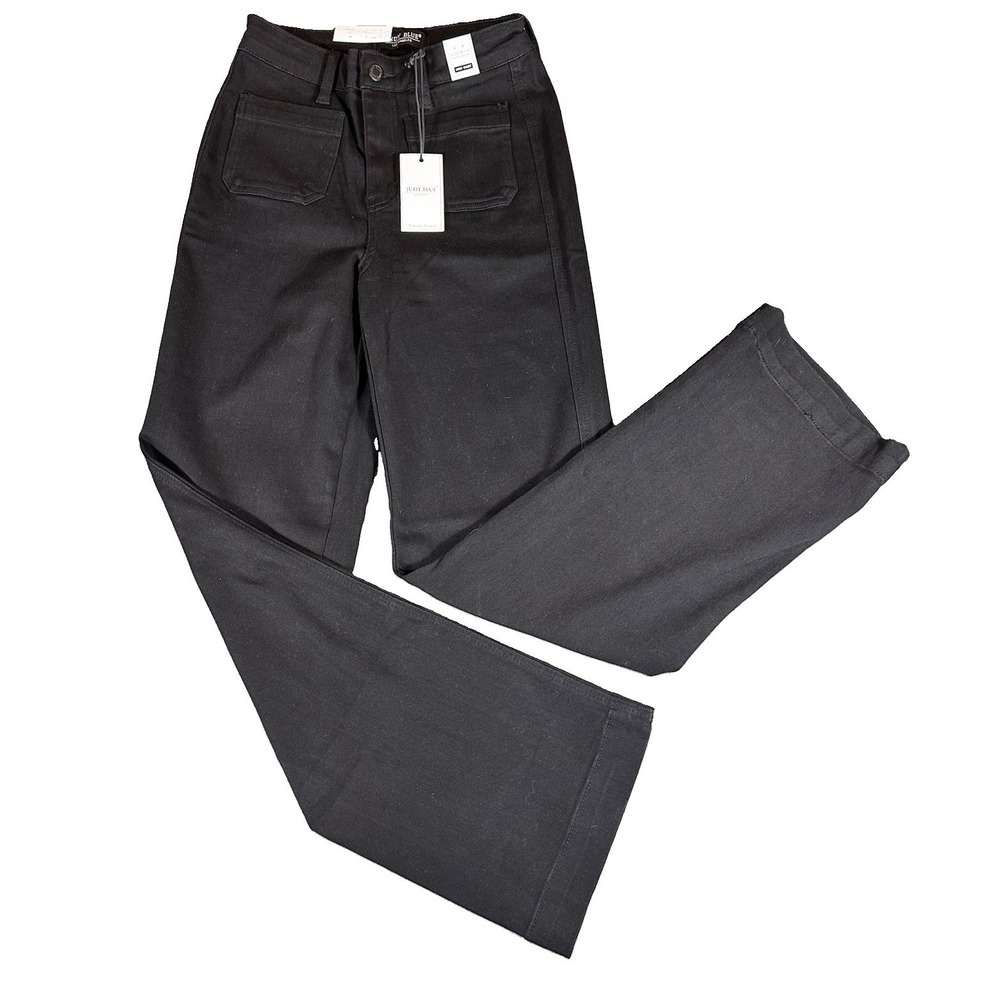 Judy Blue High Waist Patch Pocket Straight Jeans Women 3/26 Black 90's New Comfy